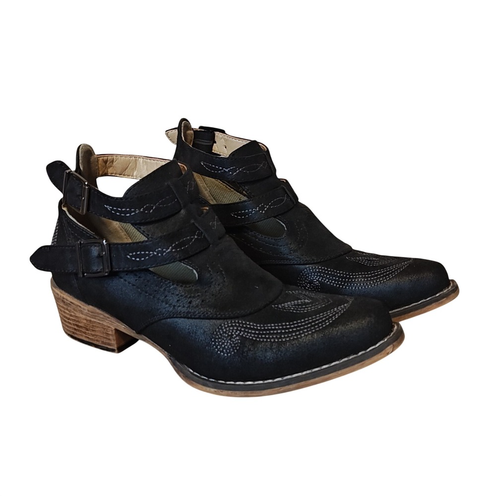 Roper Ankle Boots Womens 8 Black Western Cutout Buckle Embroidered 09-021-1567